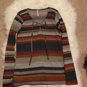 Ribbed longe sleeve striped tee